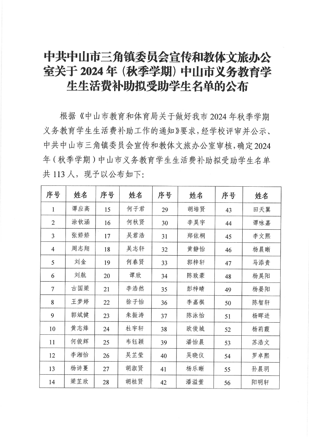 中共中山市三角镇委员会宣传和教体文旅办公室关于2024年（秋季学期）中山市义务教育学生生活费补助拟受助学生名单的公布_页面_1.jpg