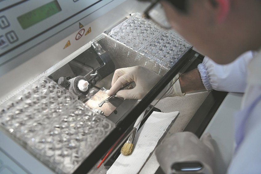 A researcher prepares samples for an experiment at the Brain Science Infrastructure in Shenzhen, Guangdong province, in November. LIANG XU/XINHUA